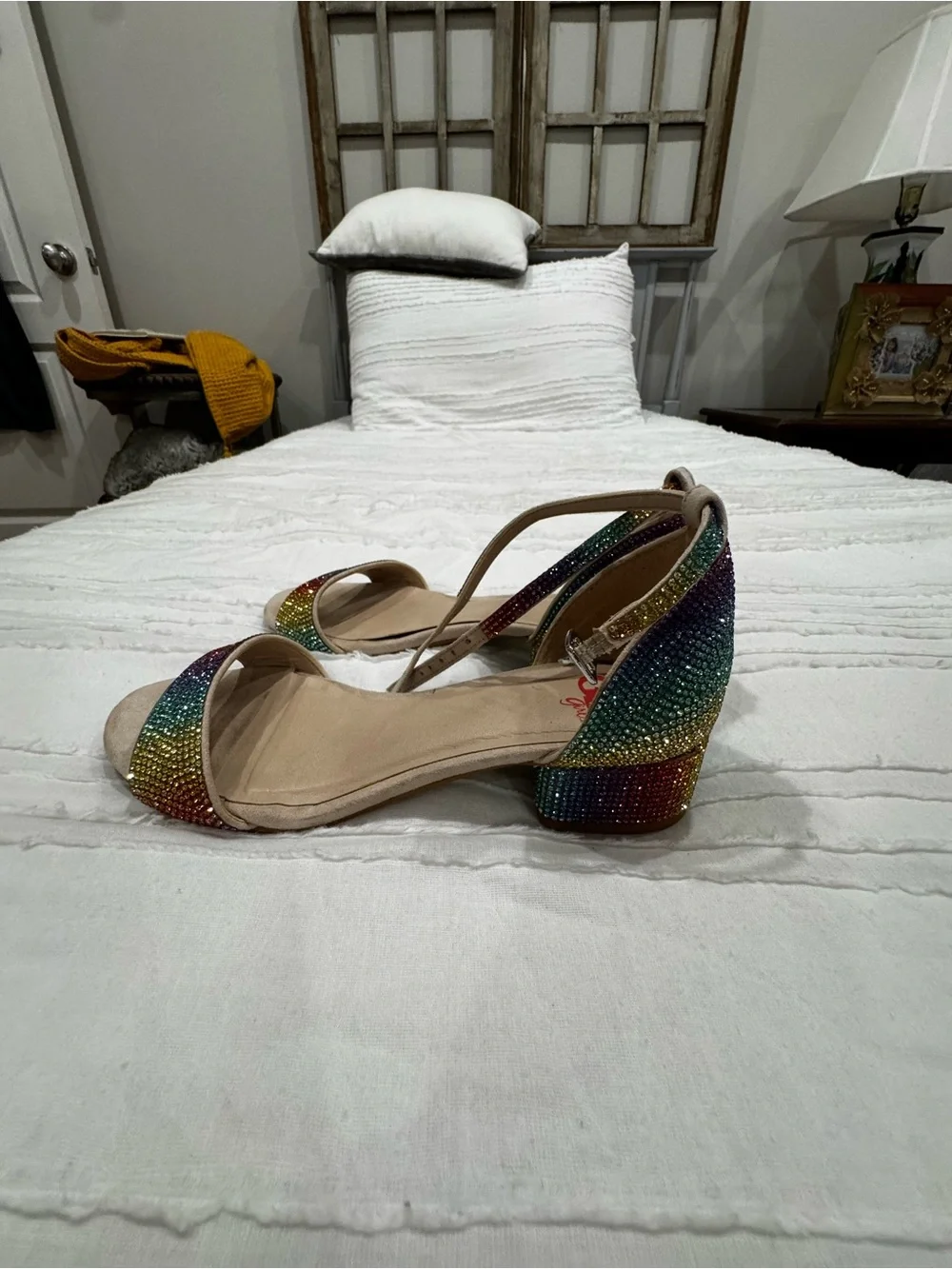 GB girls Nude Open-Toe Sandals with Rainbow Crystal Straps